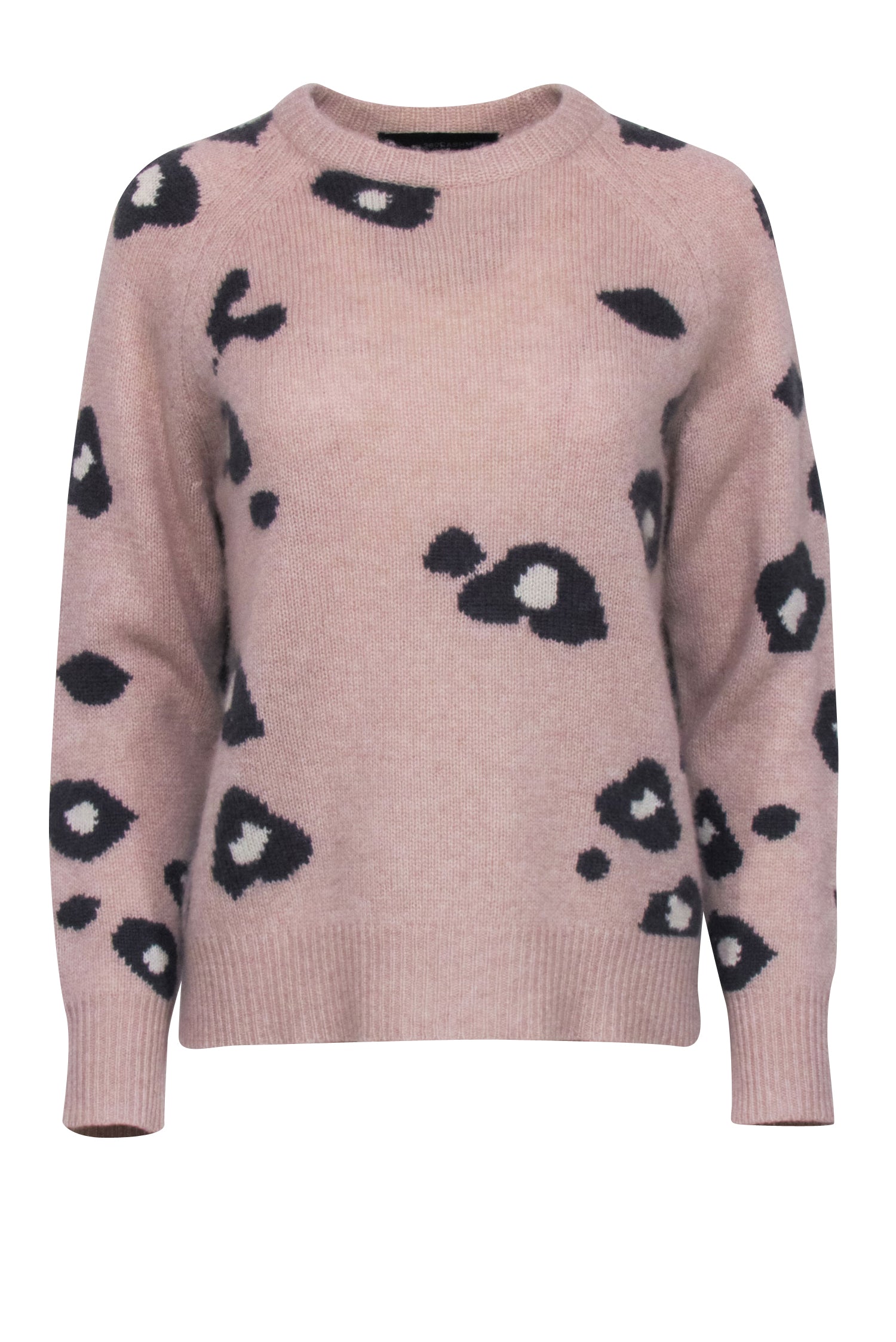 360 Cashmere - Irresistible Beige with Grey & Cream Leopard Print Knit Sweater, Size S