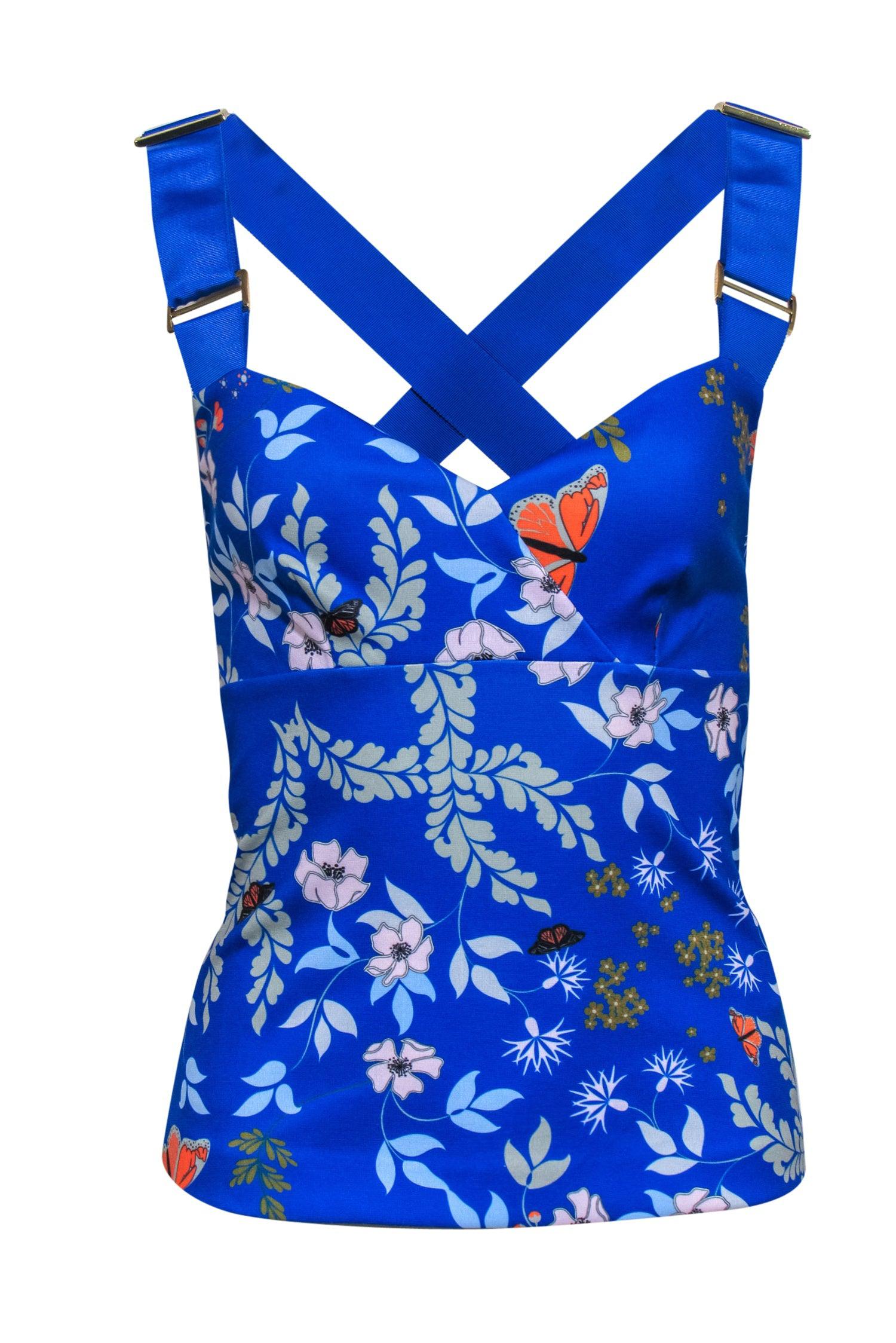 Ted Baker Blue Adjustable-Strap Floral Print Blouse - Size 4: A Summer Must-Have!
