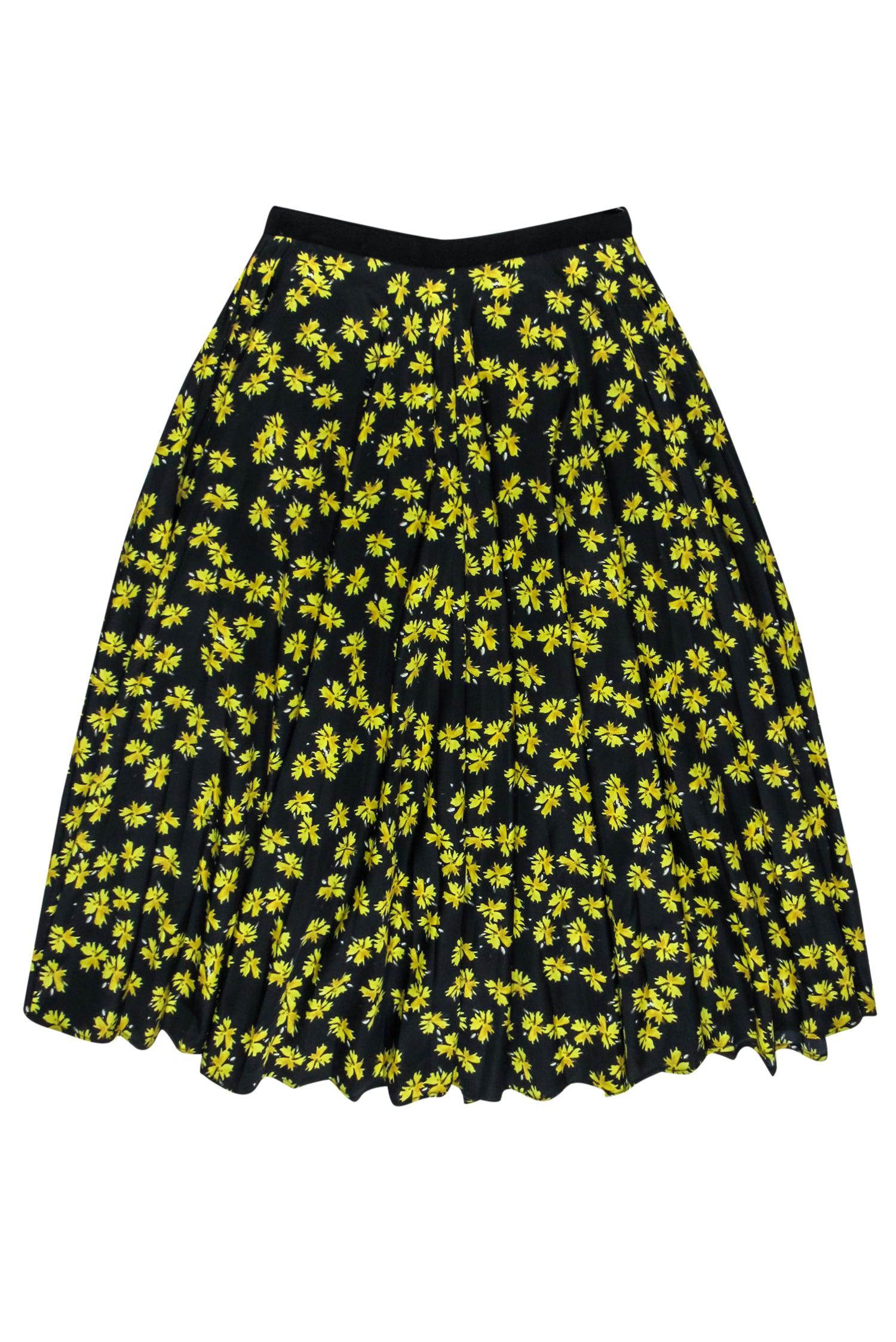 Derek Lam's Stunning Black & Yellow Floral Midi Skirt - Size 8