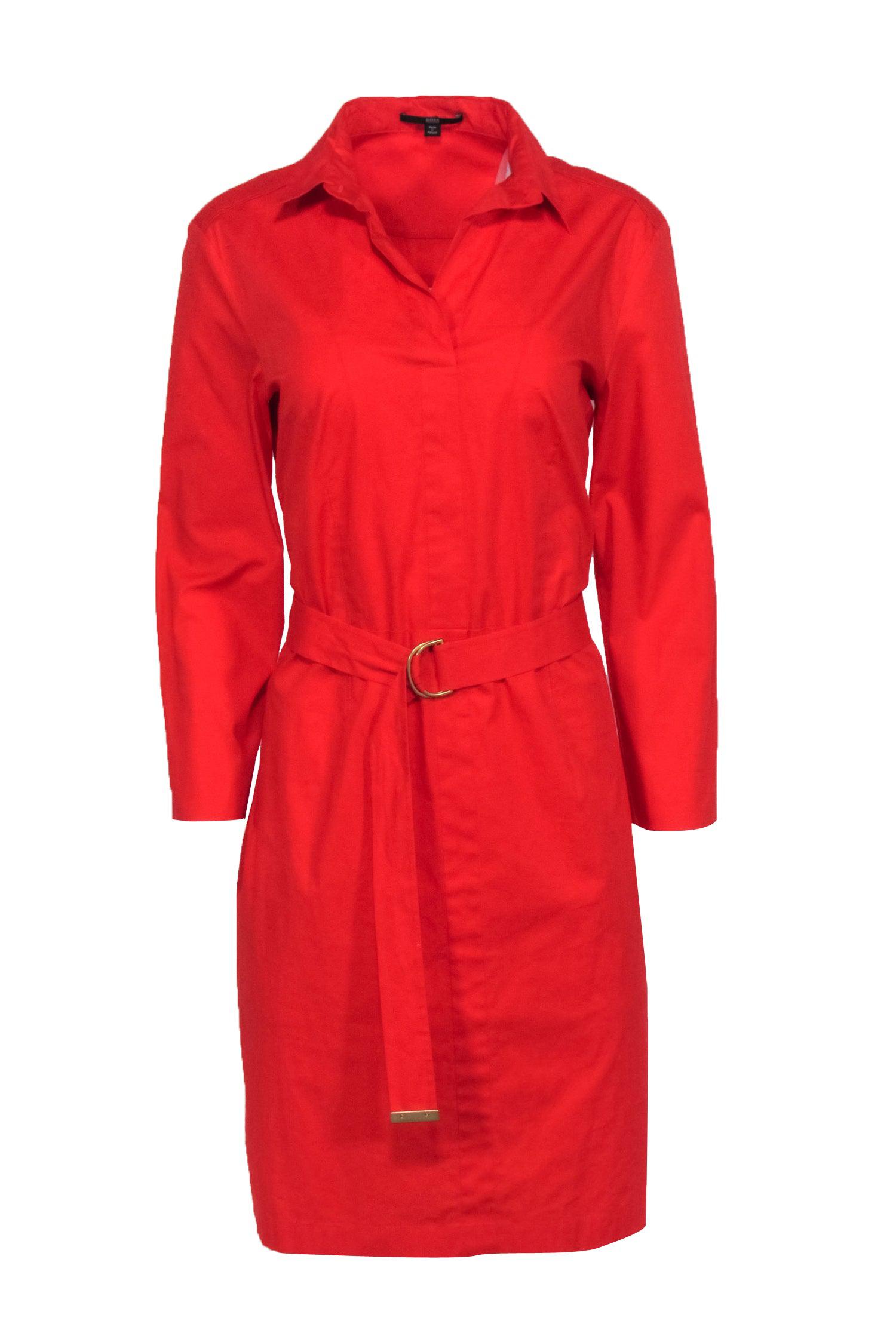 Hugo Boss - Red Hot Crop Sleeve Belted Shirt Dress in Size 10