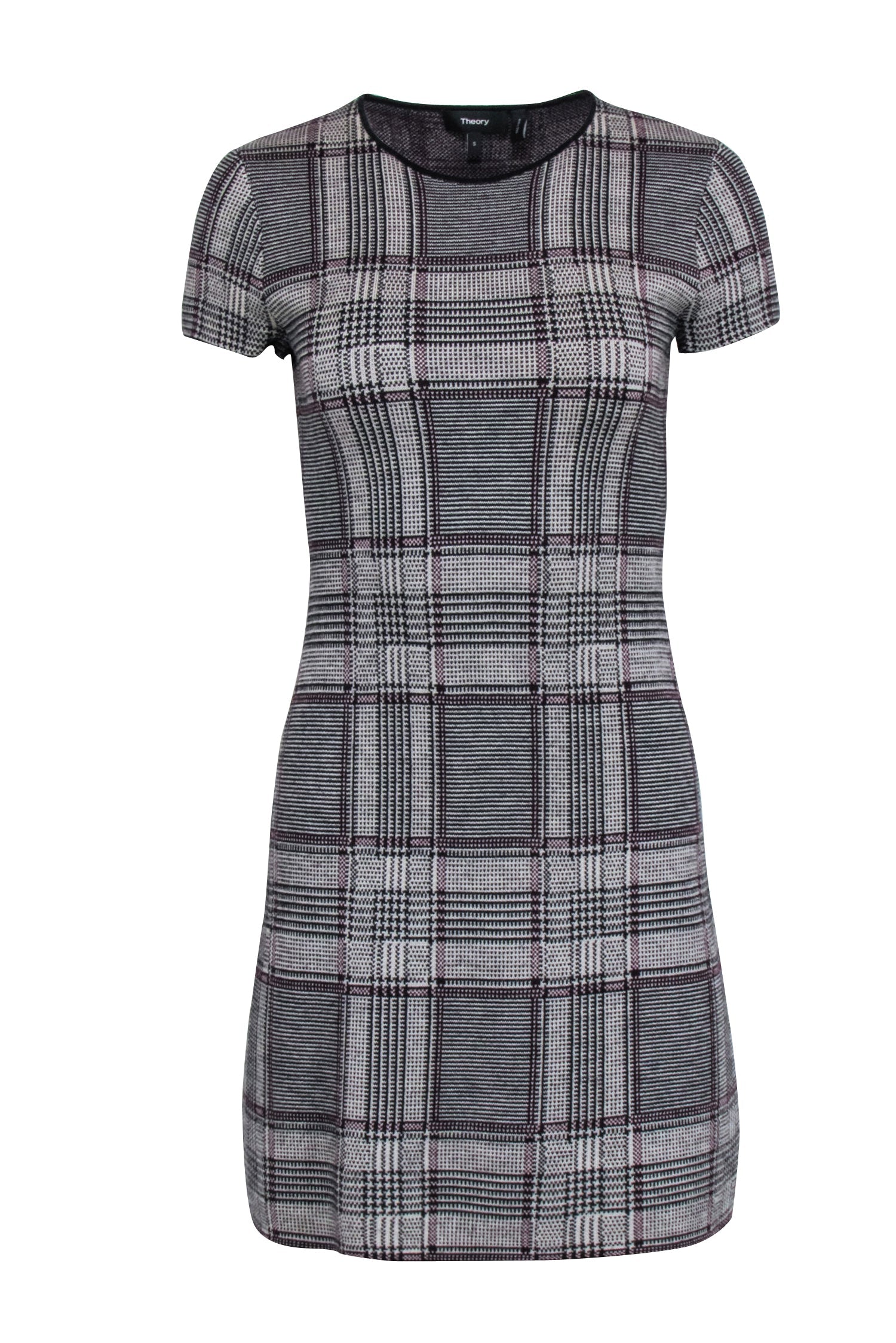 Theory Grey Plaid Mini Short Sleeve Dress - Size S: A Must - Have Fashion Piece