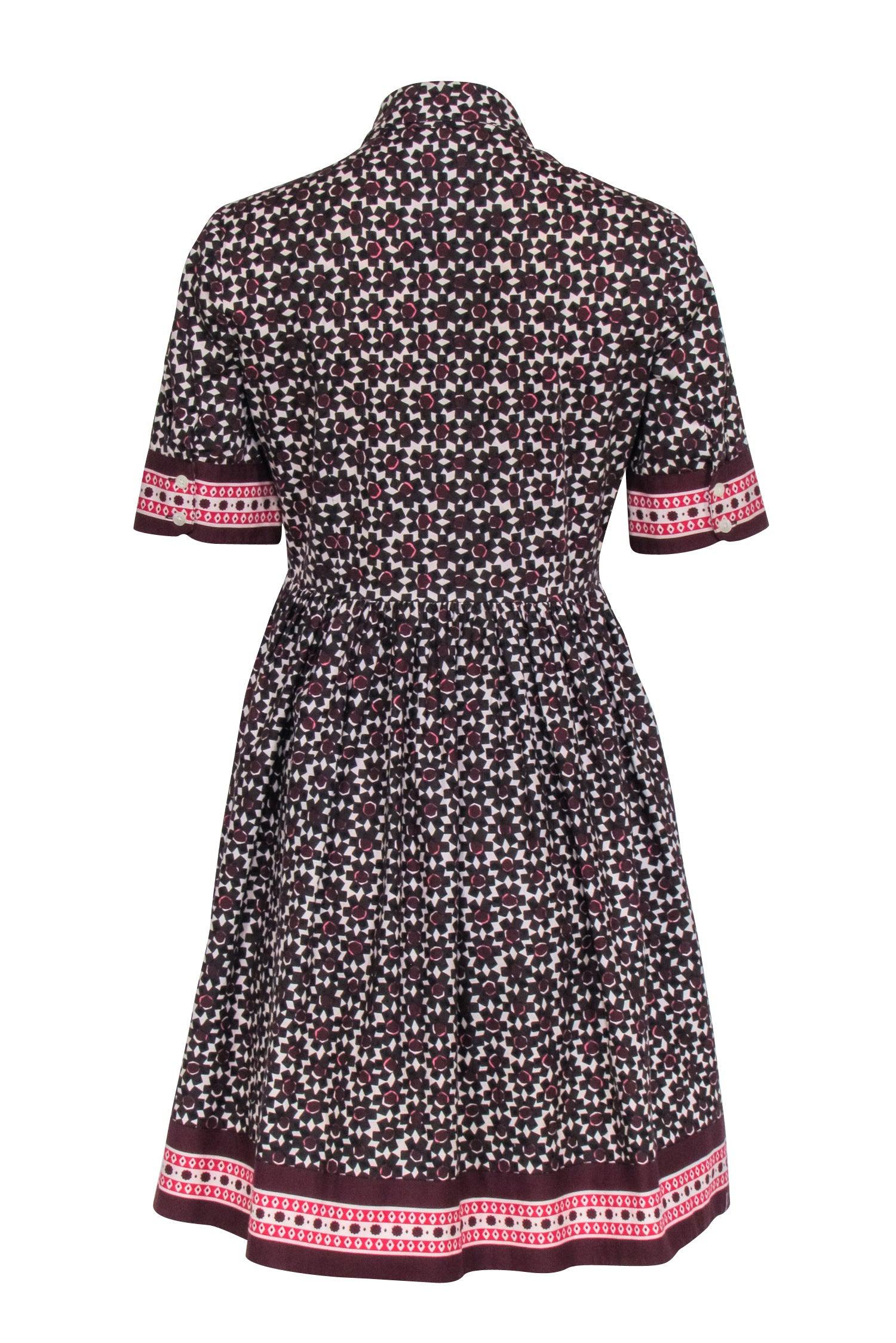 Kate Spade Short Sleeve Print Dress - Size 4 in Maroon, Brown, Cream & Pink
