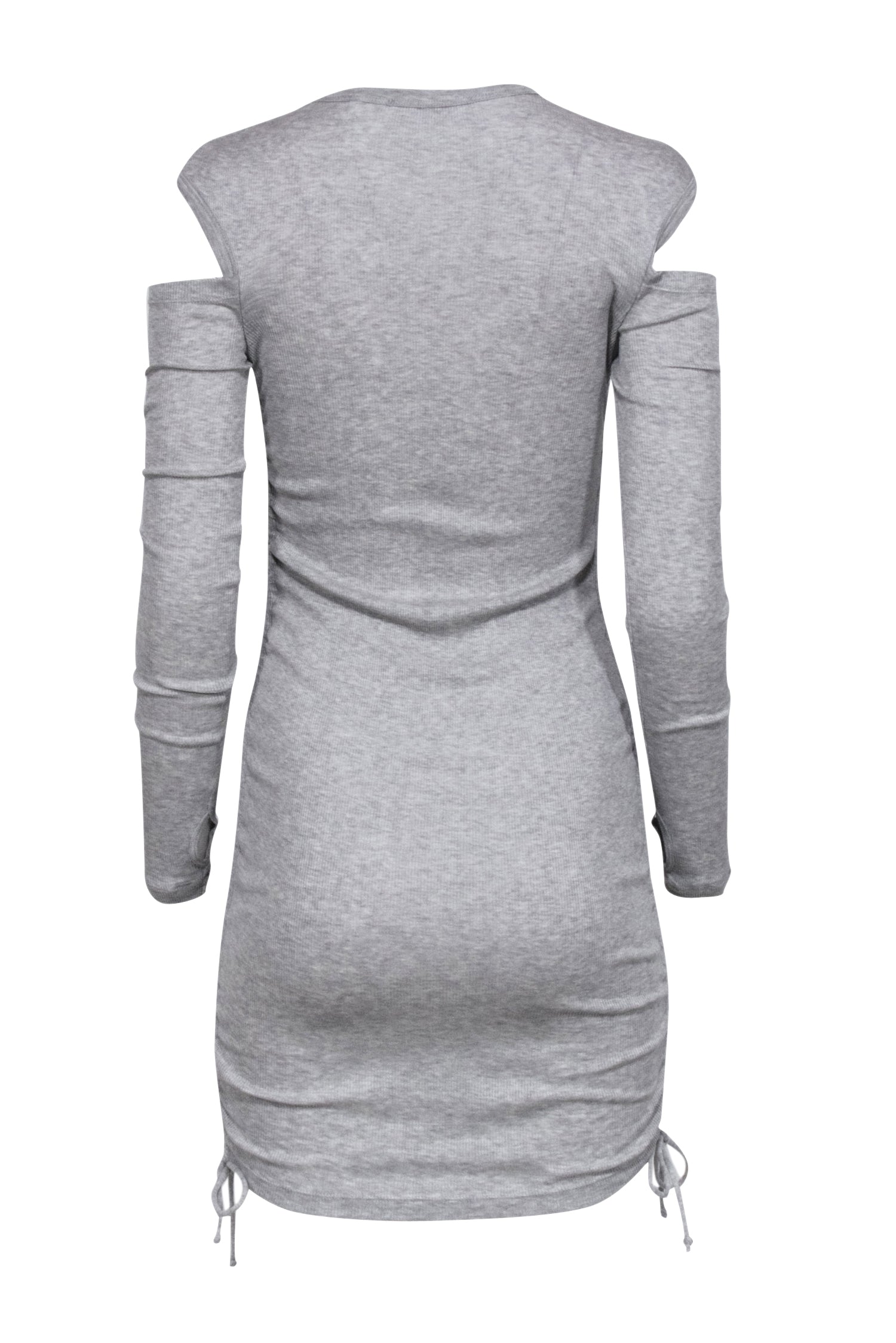 Helmut Lang Grey Ribbed Cold Shoulder Long Sleeve Dress - Size M