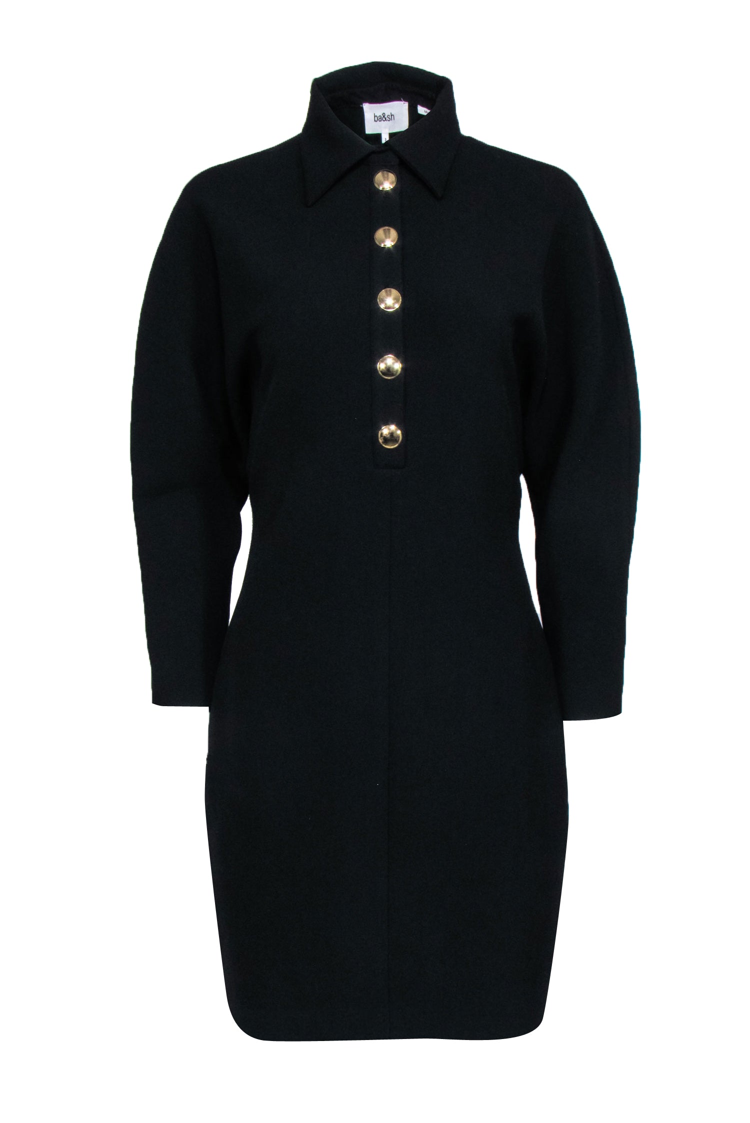 Ba&sh - Stunning Black Collar Shirt Dress with Gold Buttons, Size 6