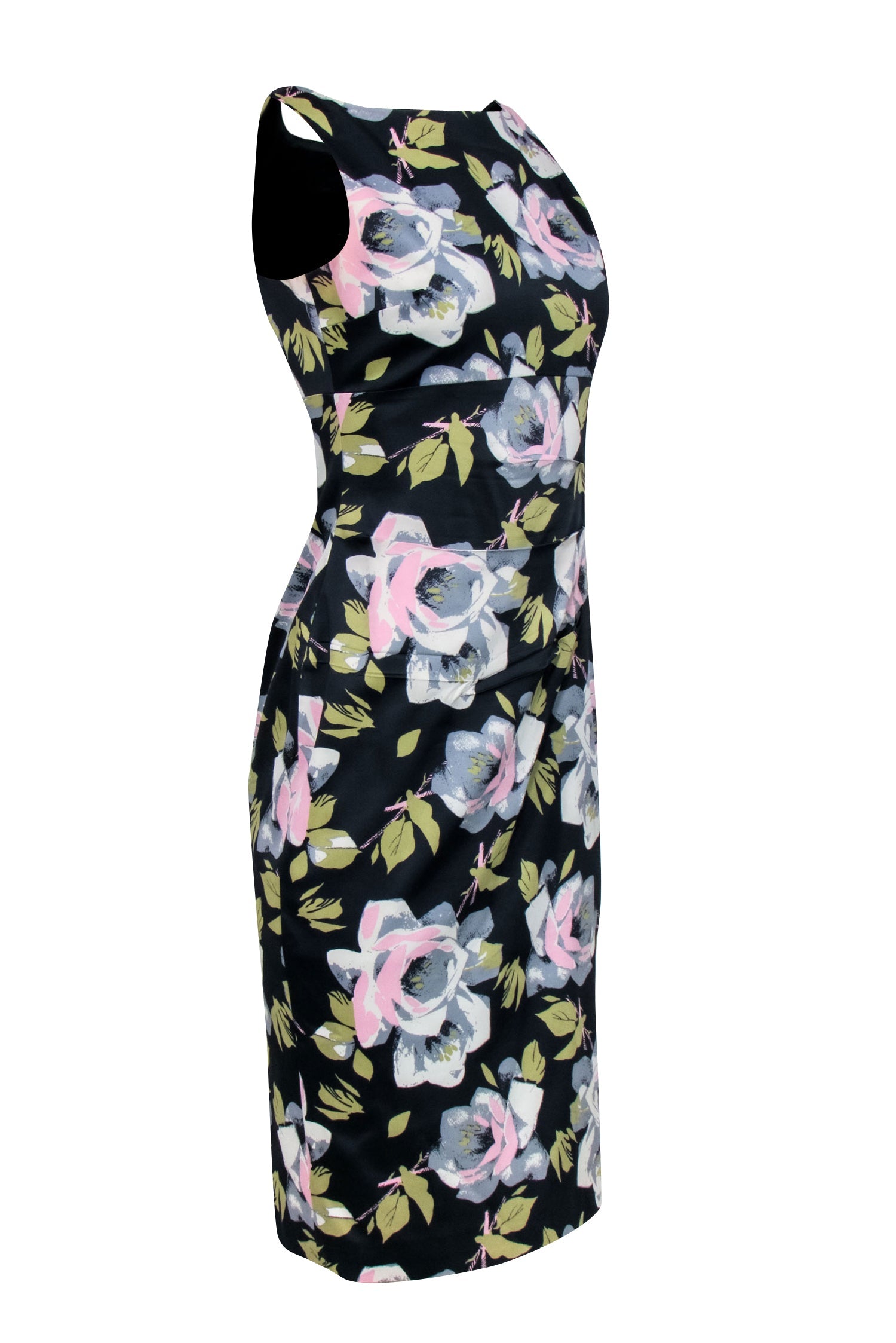 Karen Millen Navy Pink & Grey Floral Print Sheath Dress - Size 8, A Must-Have!