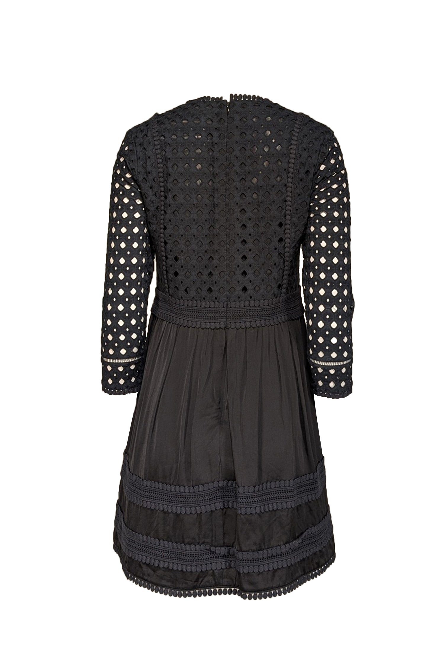 All Saints' Enchanting Black Eyelet Lace Cotton A-Line Dress - Size 6