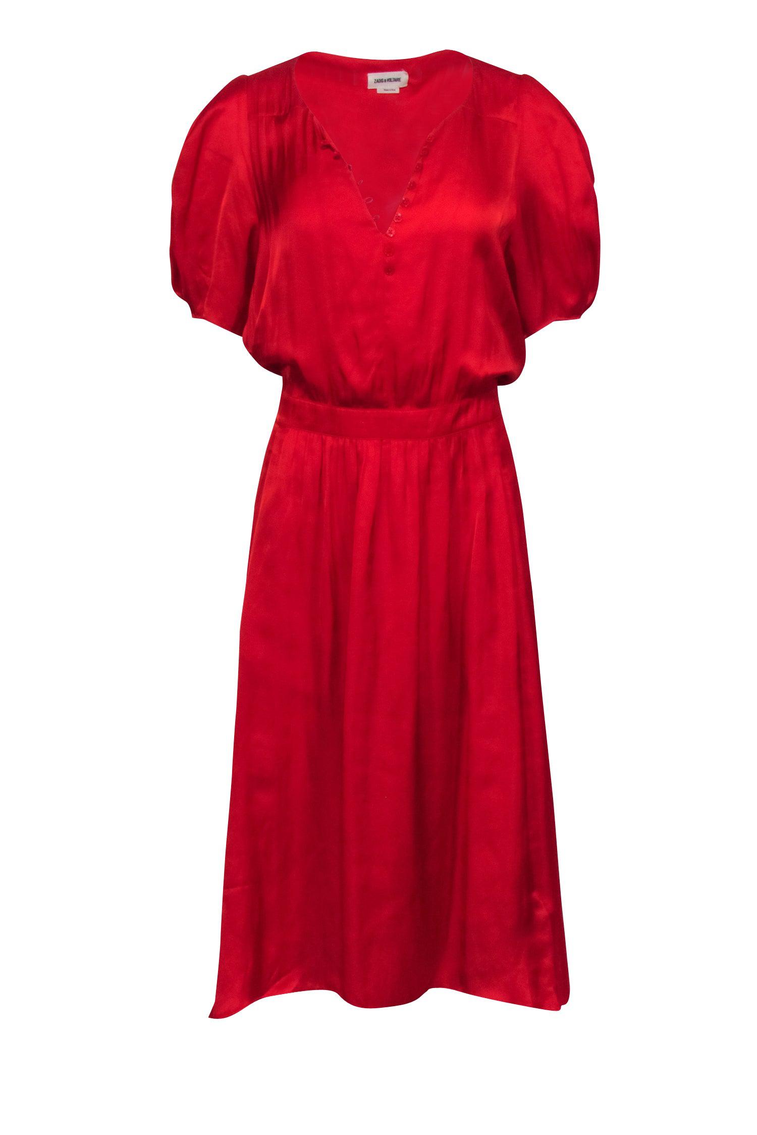 Zadig & Voltaire Stunning Red Satin High Low Maxi Dress - Size L