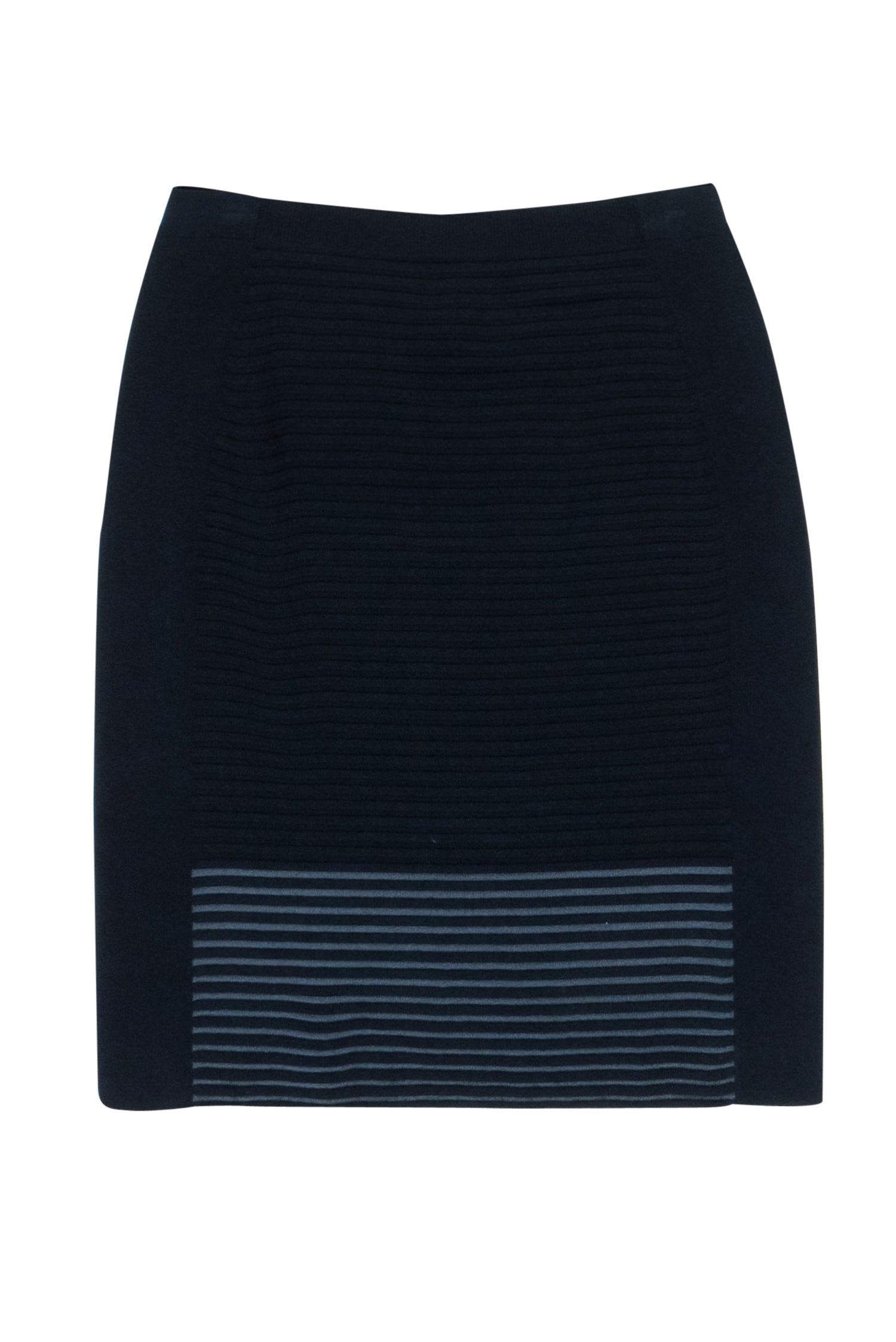 Lafayette 148 - Stylish Black & Grey Striped Knit Midi Skirt in Size S