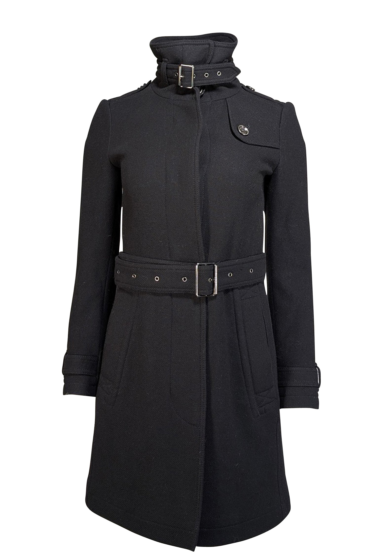 Burberry - Stylish Black Wool Blend Coat Size 2