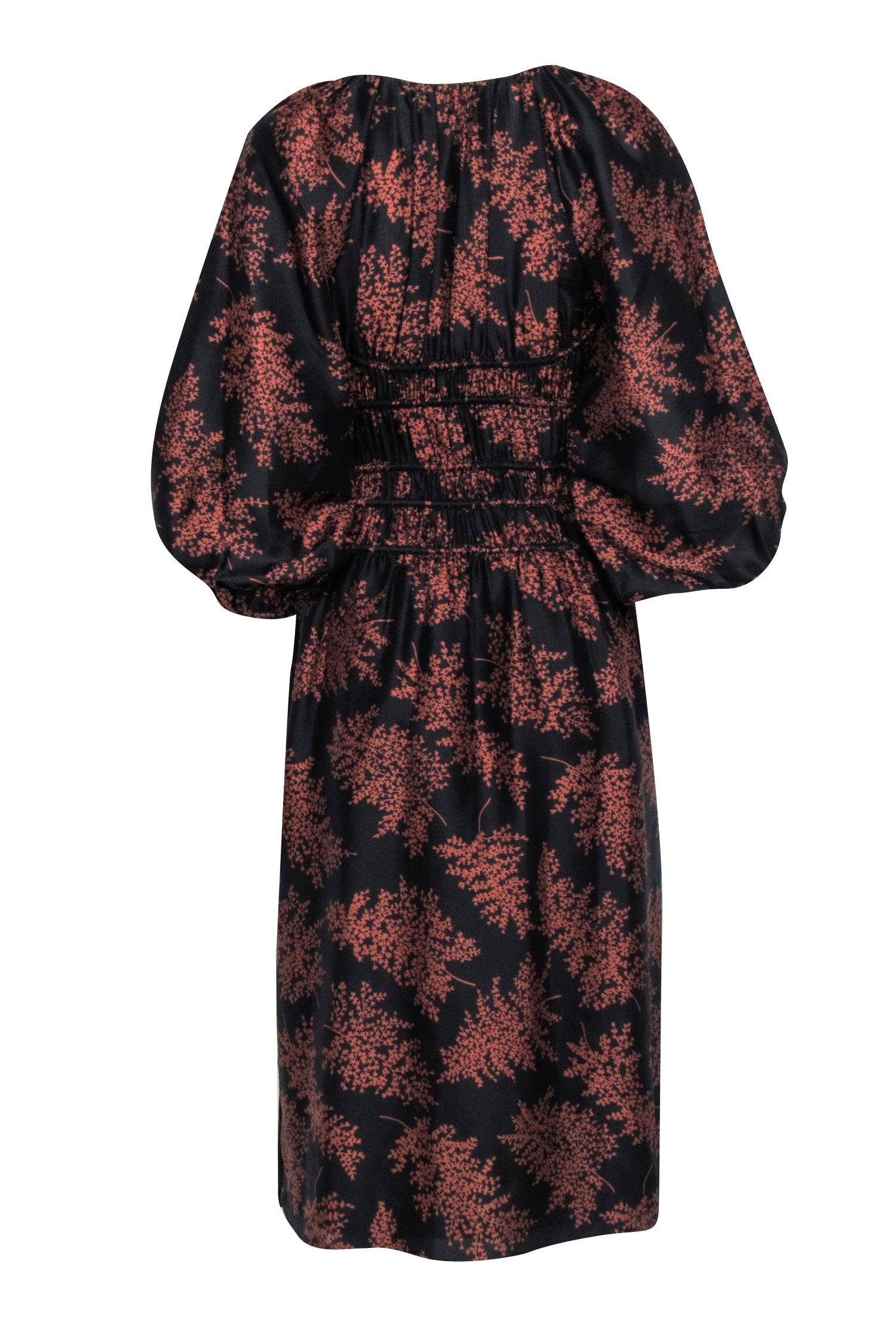 Rebecca Taylor - Exquisite Black with Brown Floral Print Long Sleeve XS Dress