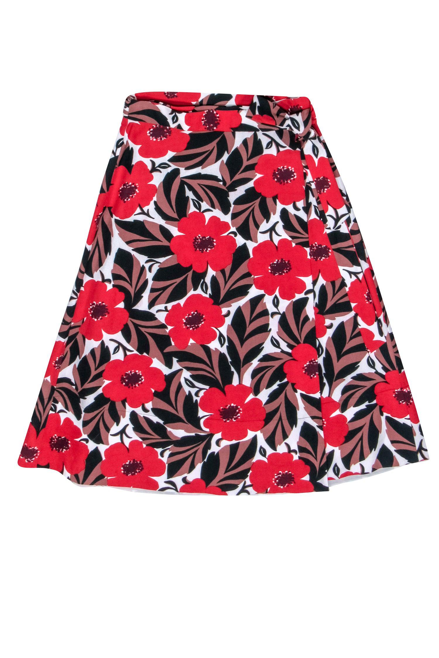 Kate Spade - Red, Black & Brown Floral Wrap Skirt Sz 2