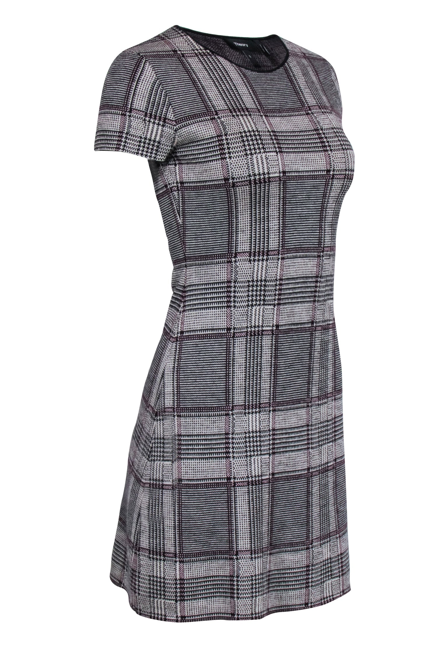 Theory Grey Plaid Mini Short Sleeve Dress - Size S: A Must - Have Fashion Piece