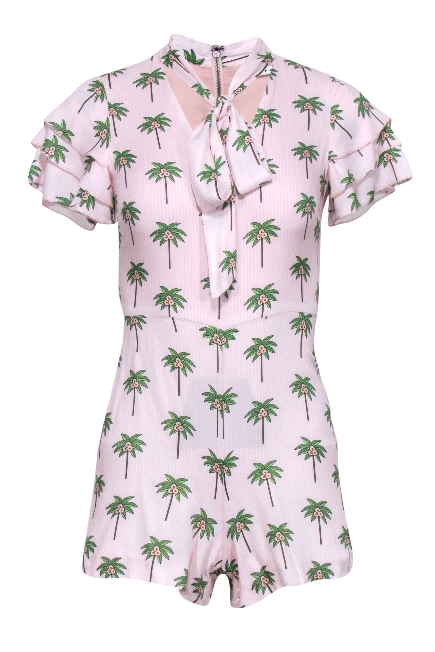Alice & Olivia's Stunning Pink & White Striped Palm Tree Print Romper - Size 0