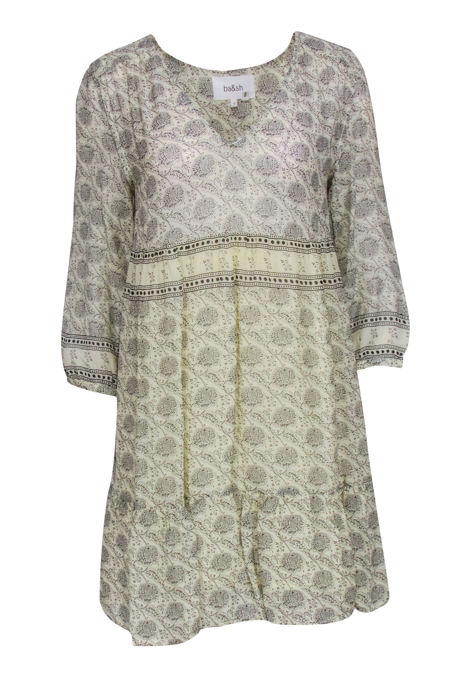 Ba&sh - Enchanting Cream Tunic Dress with Black Paisley Print, Size S