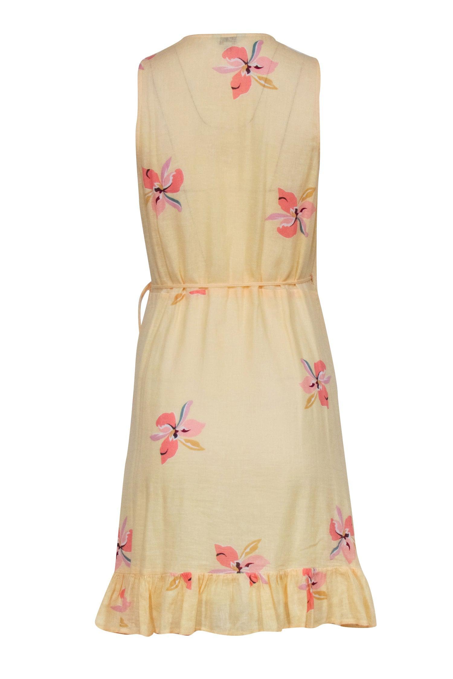 Rails Sunshine Yellow Floral Wrap Dress with Ruffled Hem - Size S