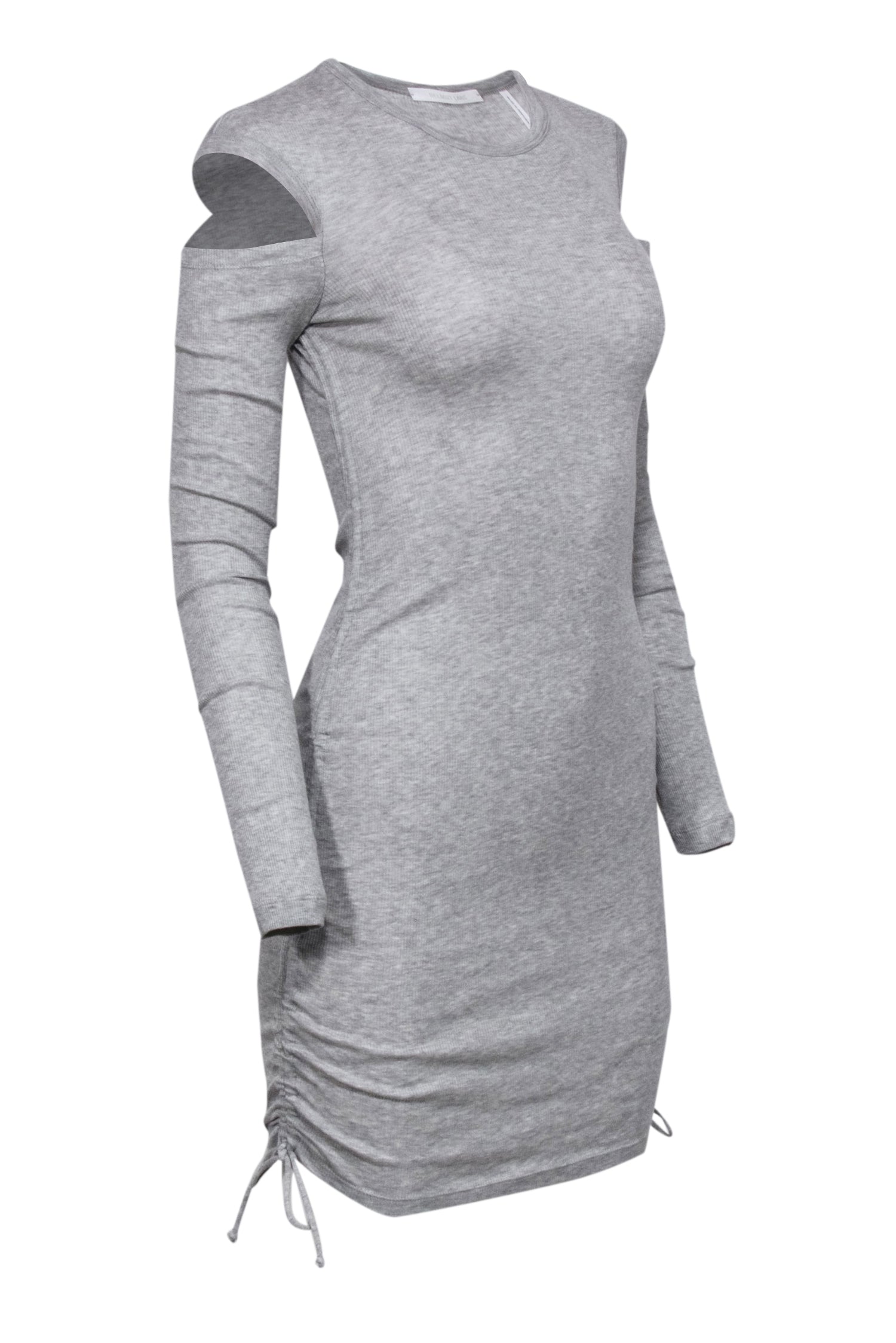 Helmut Lang Grey Ribbed Cold Shoulder Long Sleeve Dress - Size M