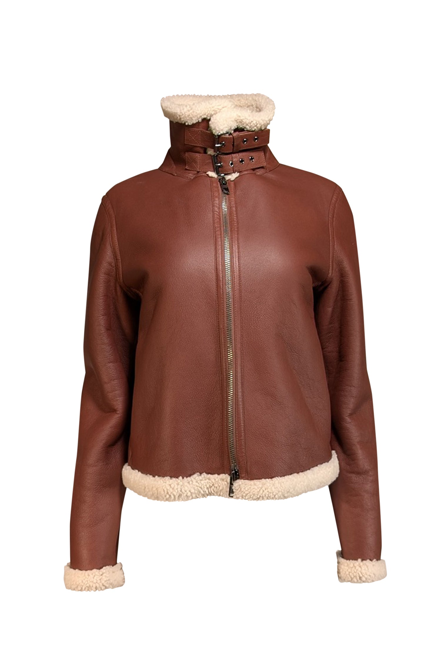 Theory Brown Sedona Relax Shearling Moto Lamb Leather Jacket - Size L