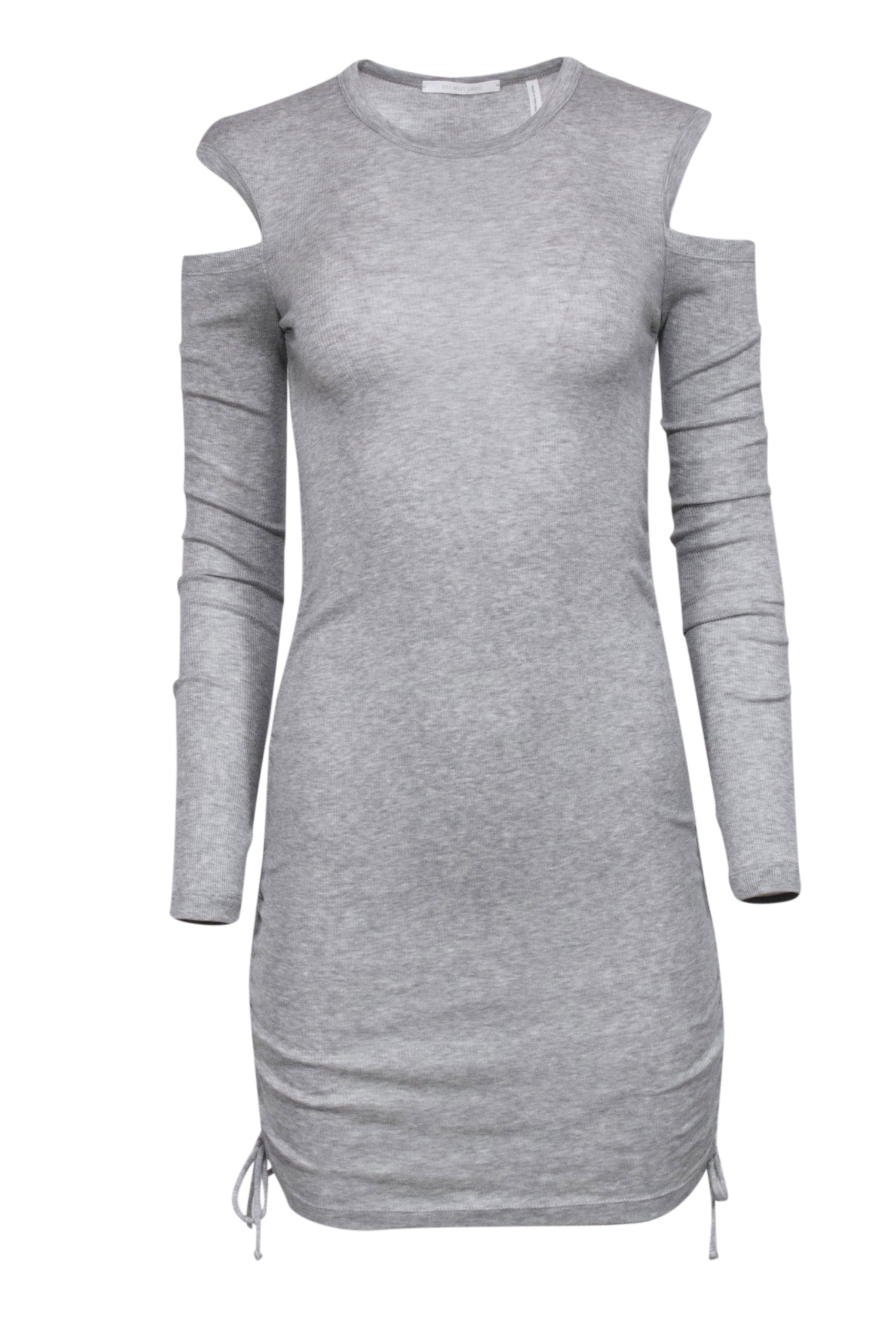 Helmut Lang Grey Ribbed Cold Shoulder Long Sleeve Dress - Size M
