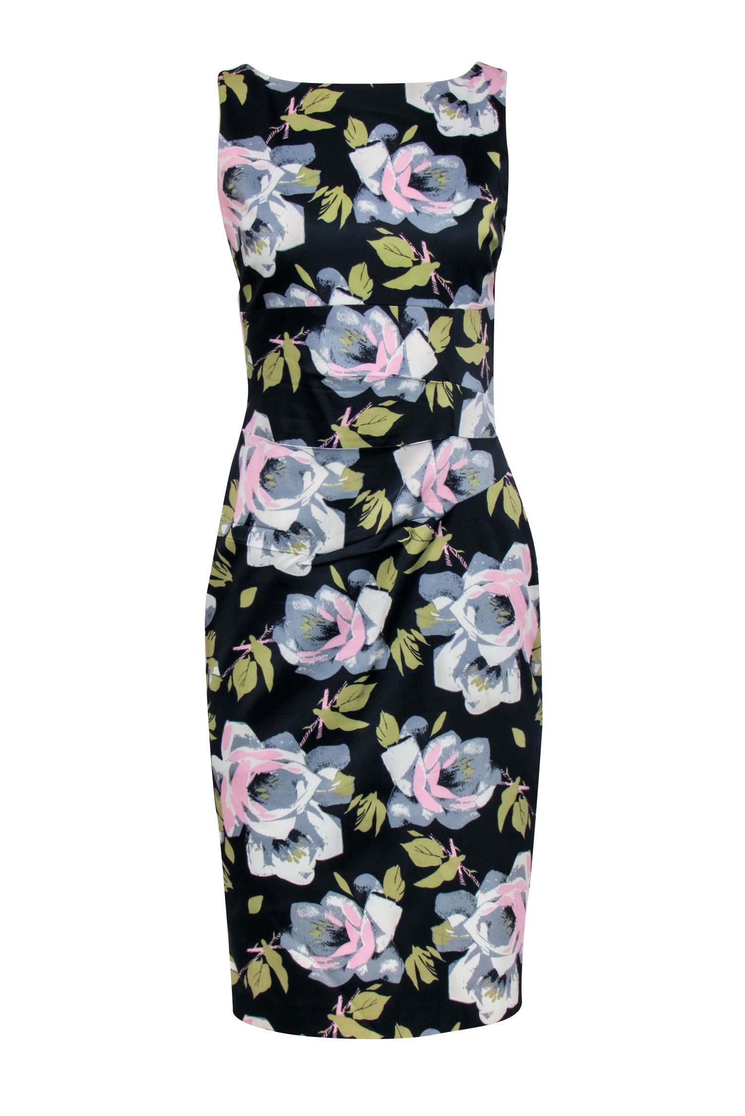 Karen Millen Navy Pink & Grey Floral Print Sheath Dress - Size 8, A Must-Have!