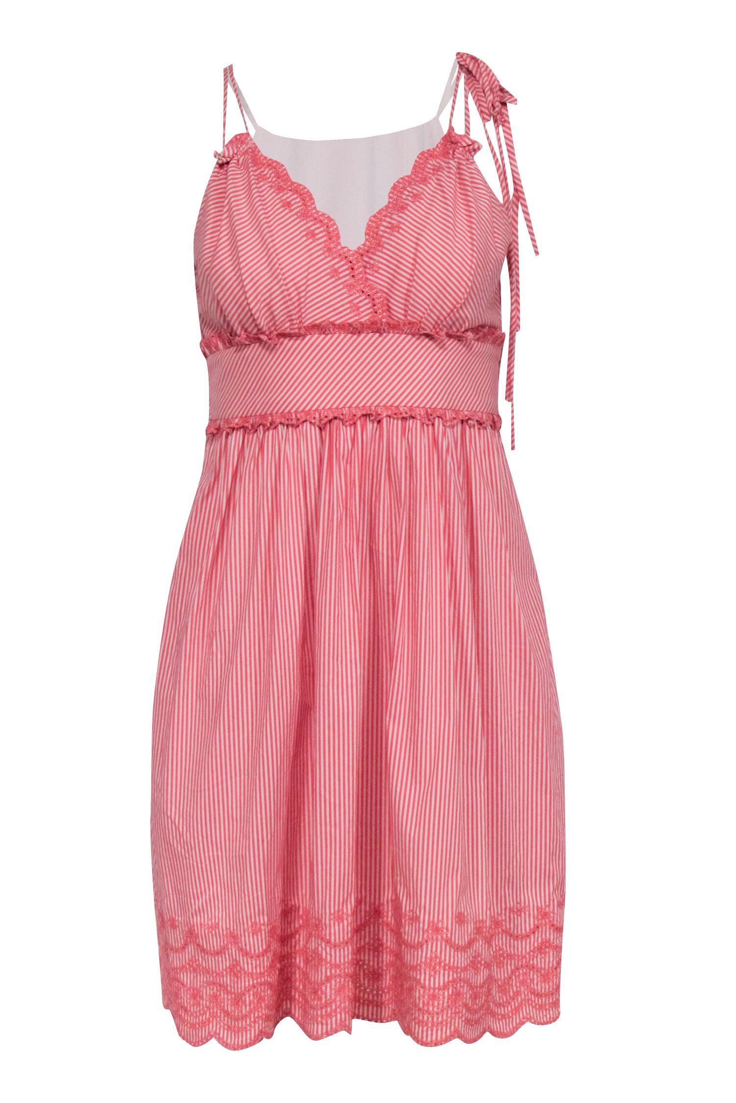 BCBG Max Azria - Fourth of July Red & White Stripe Sleeveless Smocked Back Dress Size 4