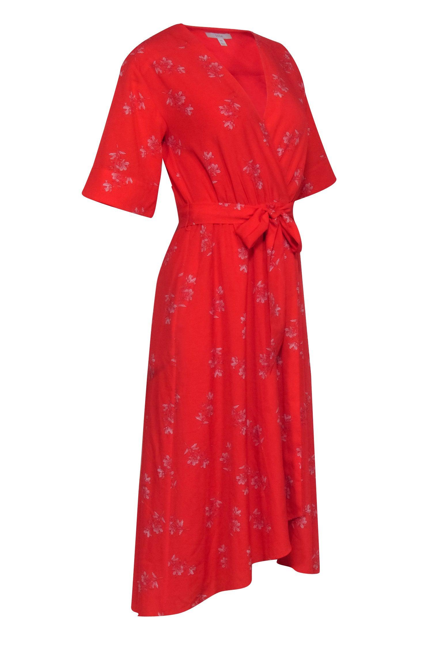 Joie - Stunning Red Floral Print Short Sleeve Wrap Dress in XXS