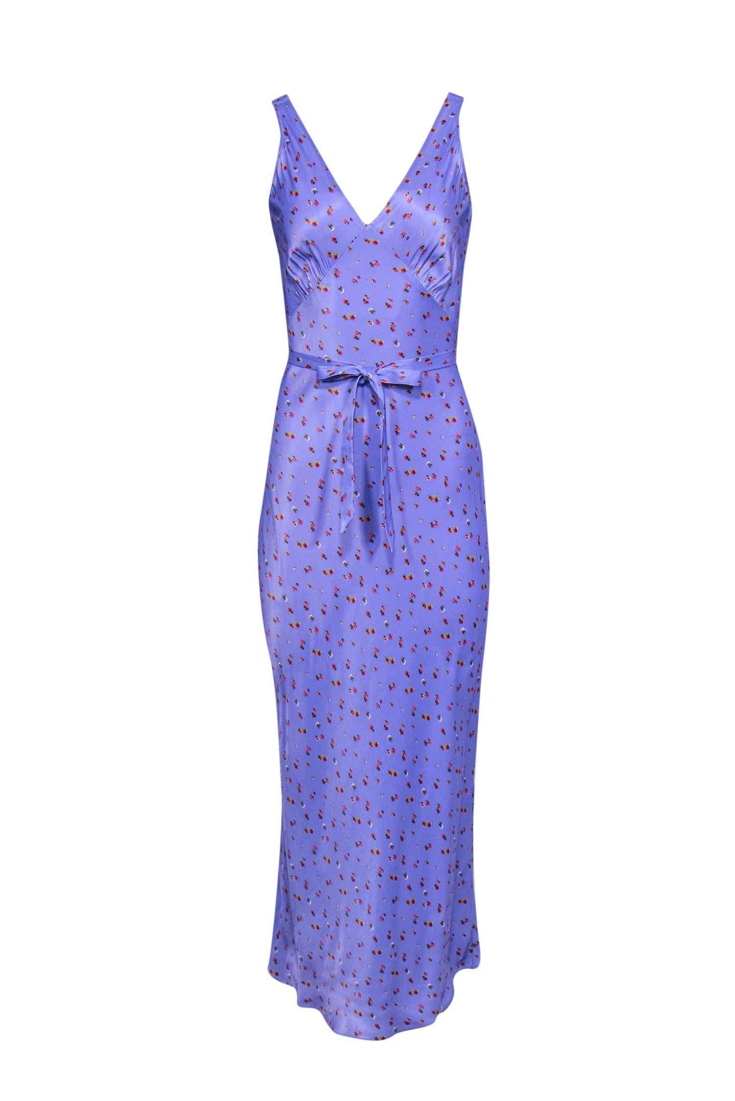 Rat & Boa Lilac Satin Slip Maxi Dress with Dainty Rose Print - Size XS