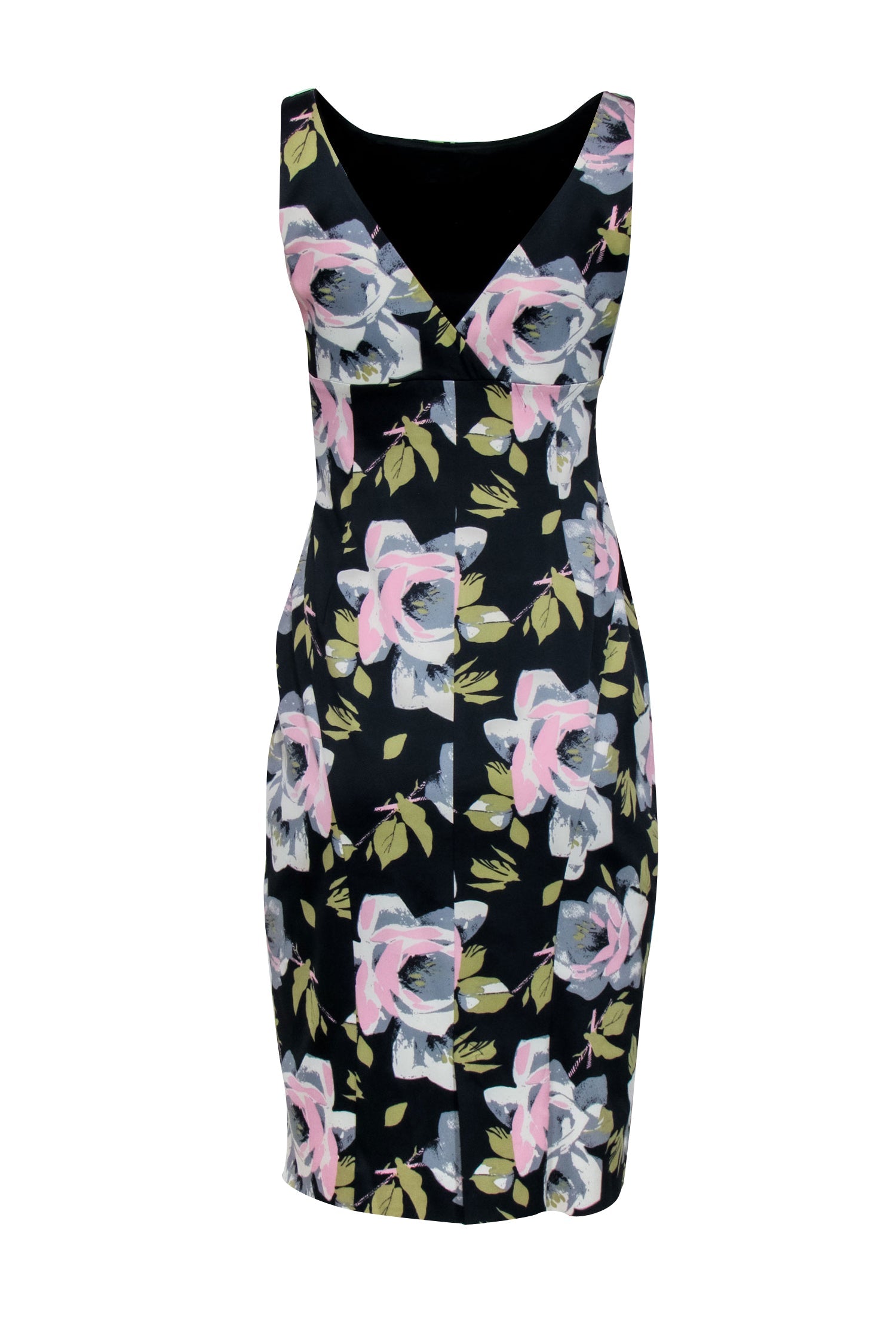 Karen Millen Navy Pink & Grey Floral Print Sheath Dress - Size 8, A Must-Have!