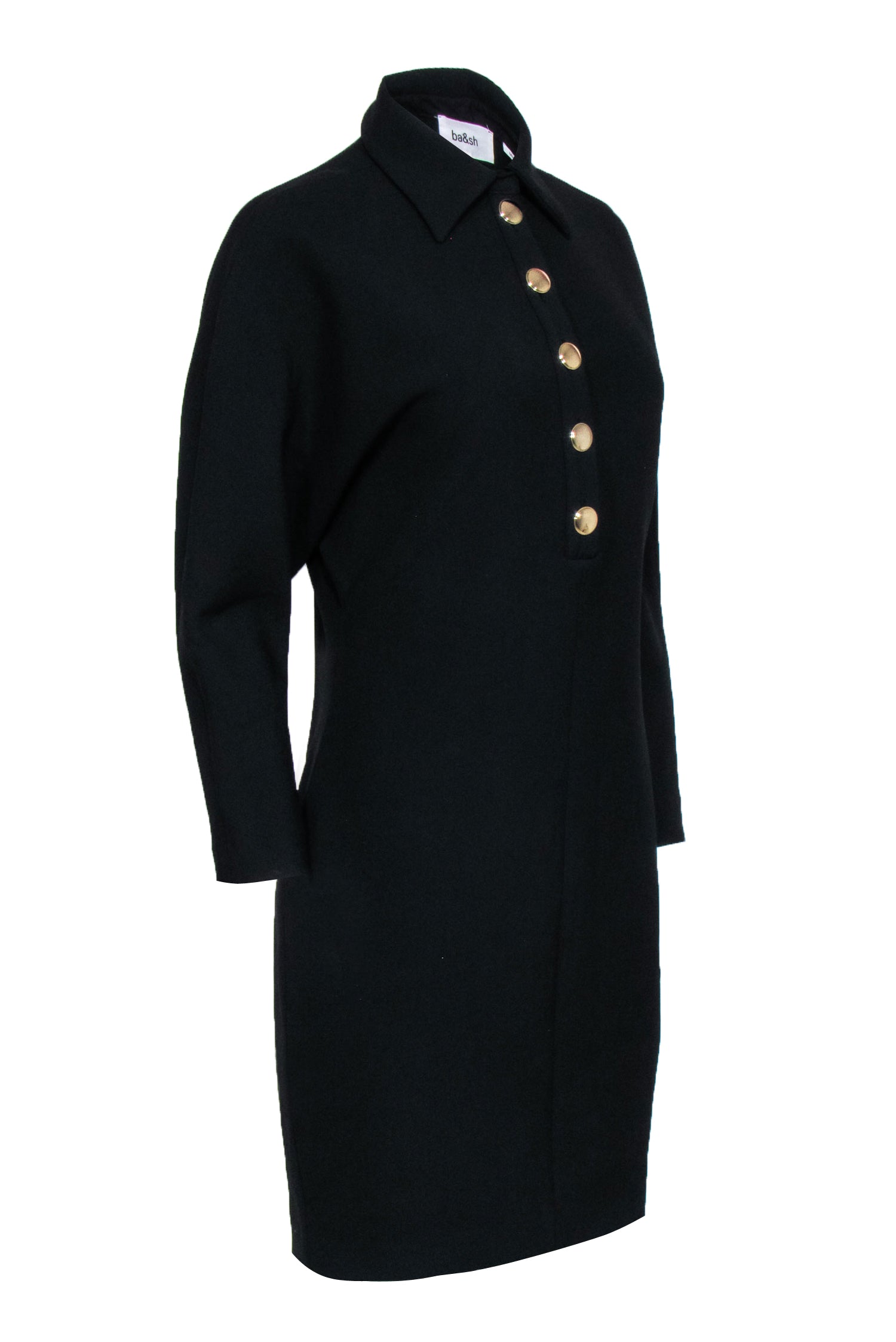 Ba&sh - Stunning Black Collar Shirt Dress with Gold Buttons, Size 6