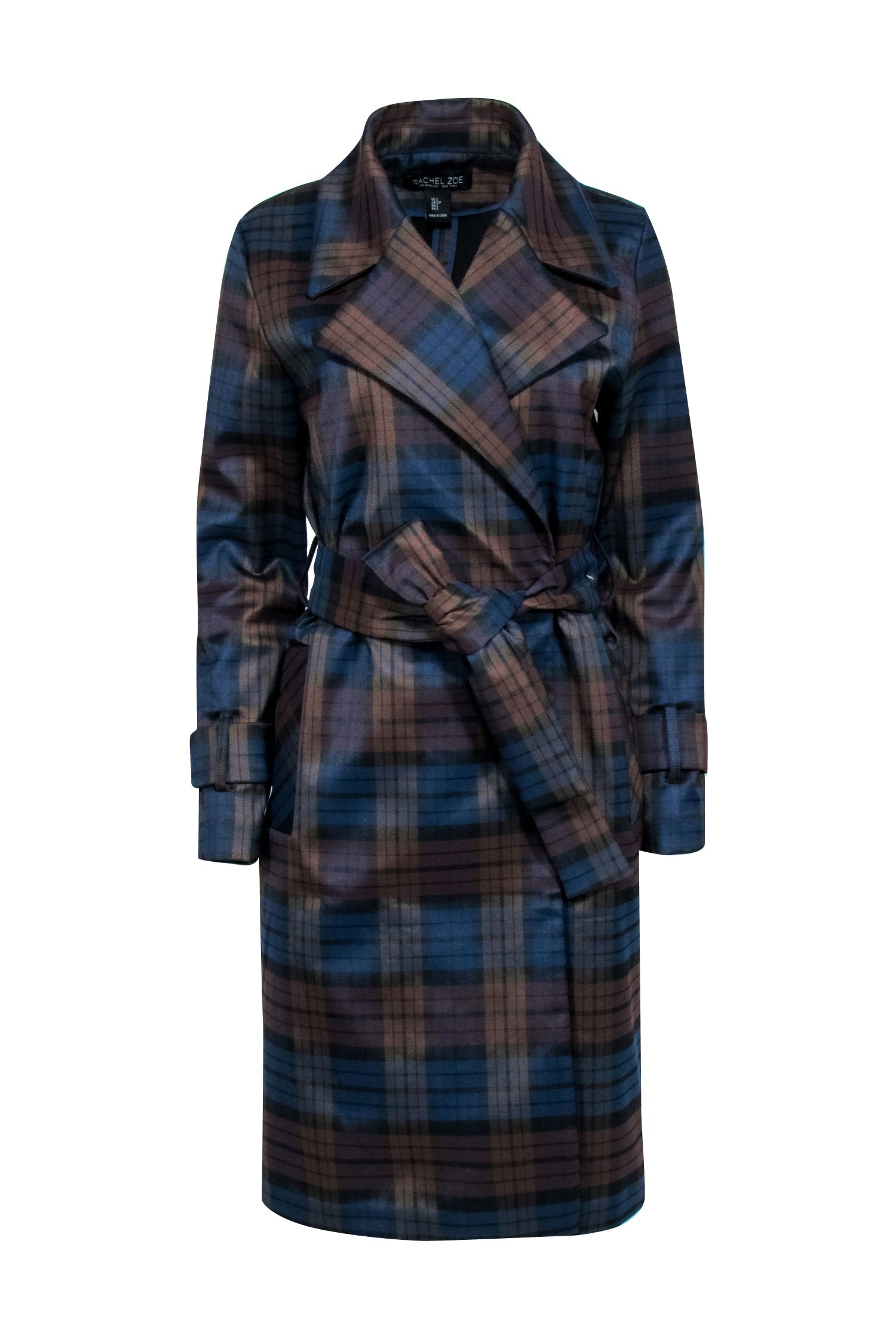 Rachel Zoe's Stunning Navy & Brown Plaid Trench Coat - Size S