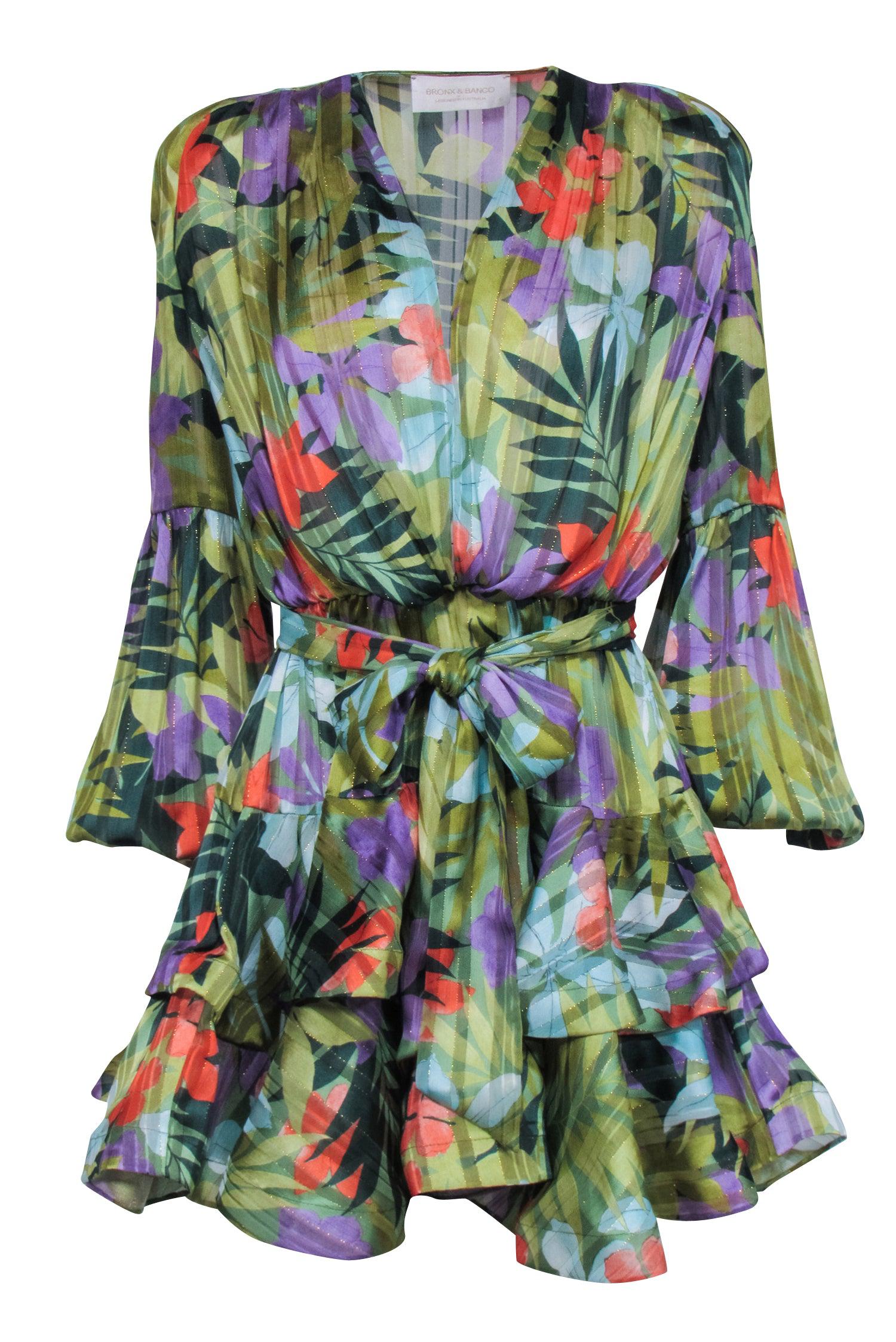 Bronx & Banco Tropical Paradise Ruffled Hem Mini Dress - Size 4
