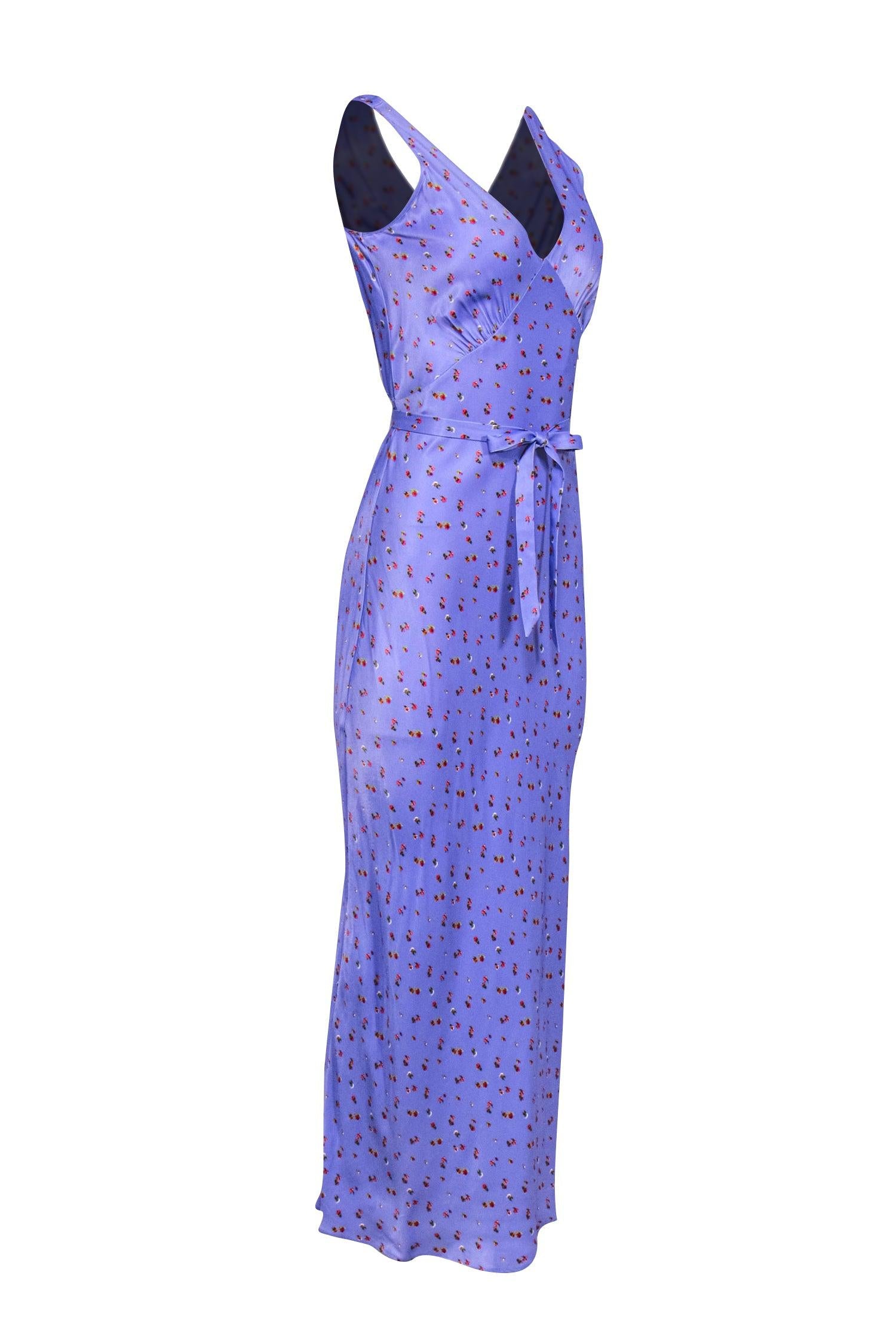 Rat & Boa Lilac Satin Slip Maxi Dress with Dainty Rose Print - Size XS