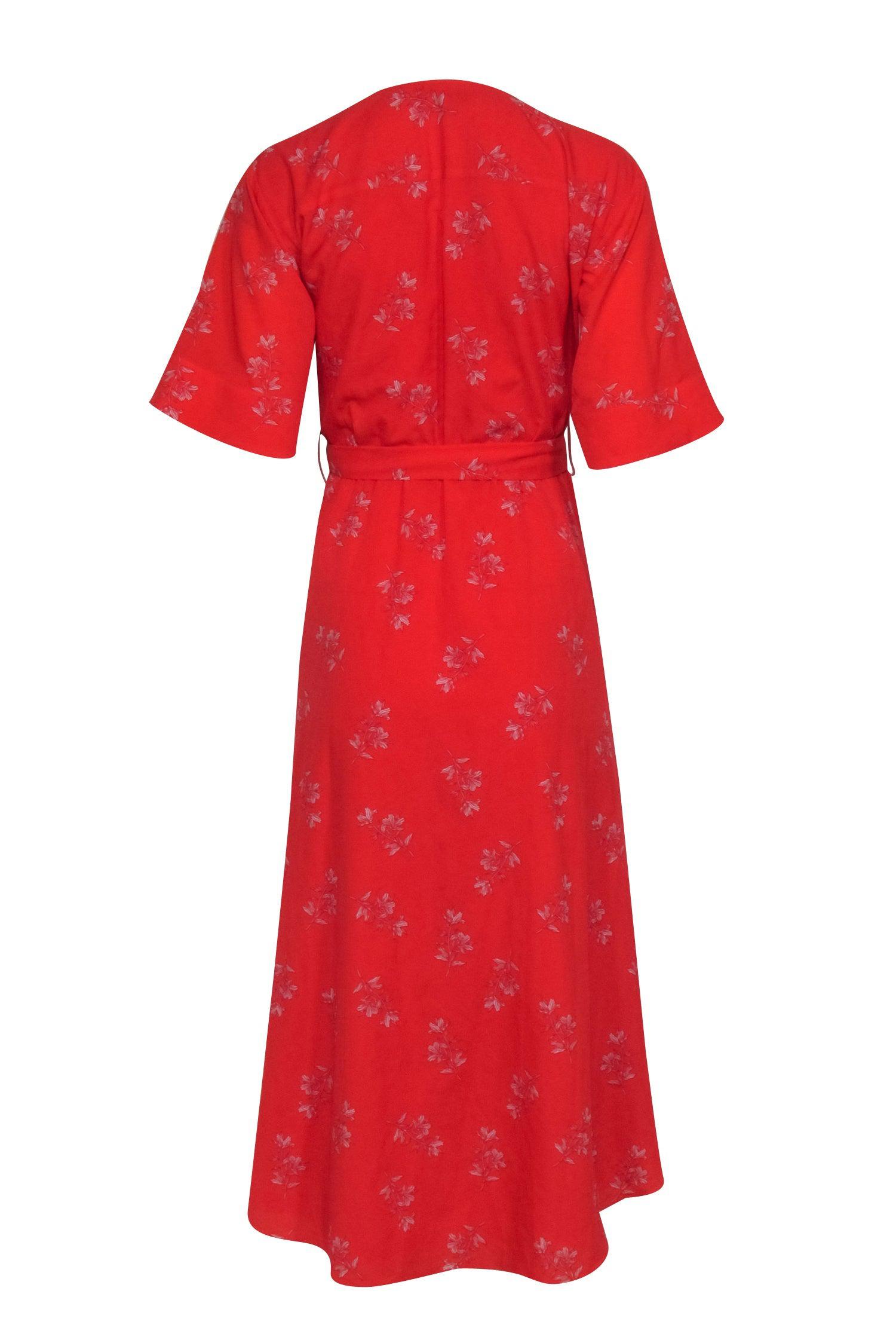 Joie - Stunning Red Floral Print Short Sleeve Wrap Dress in XXS
