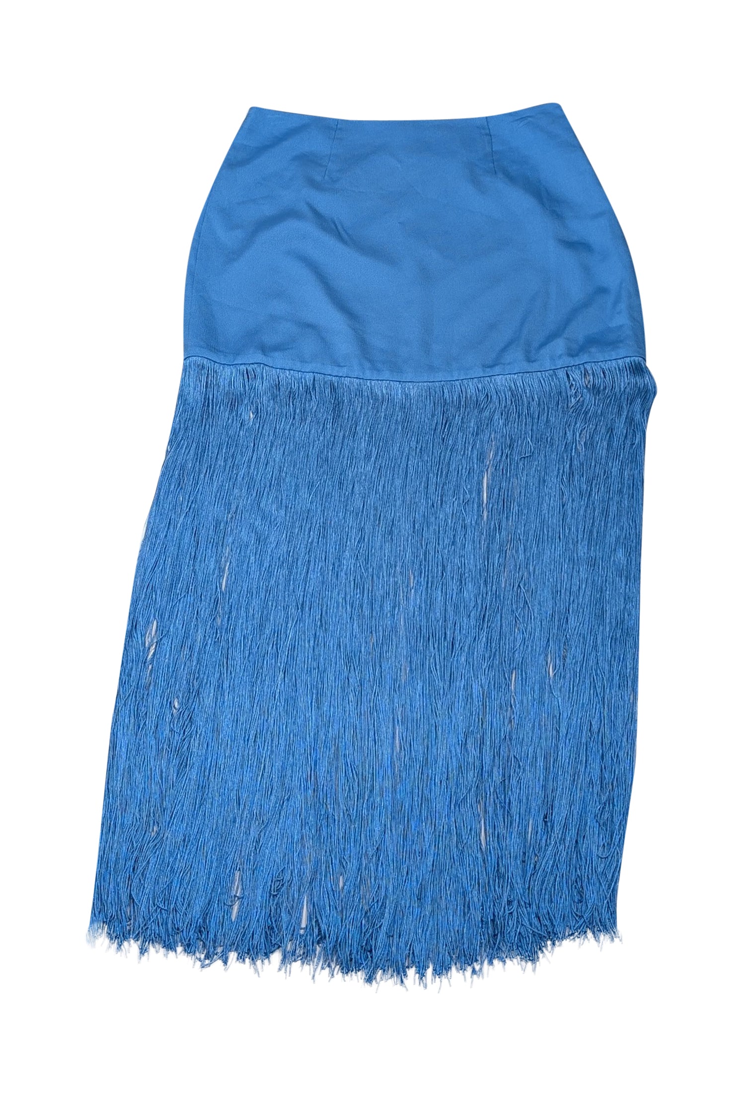 Saylor Blue Satin Fringe Trim Mini Skirt - Size M