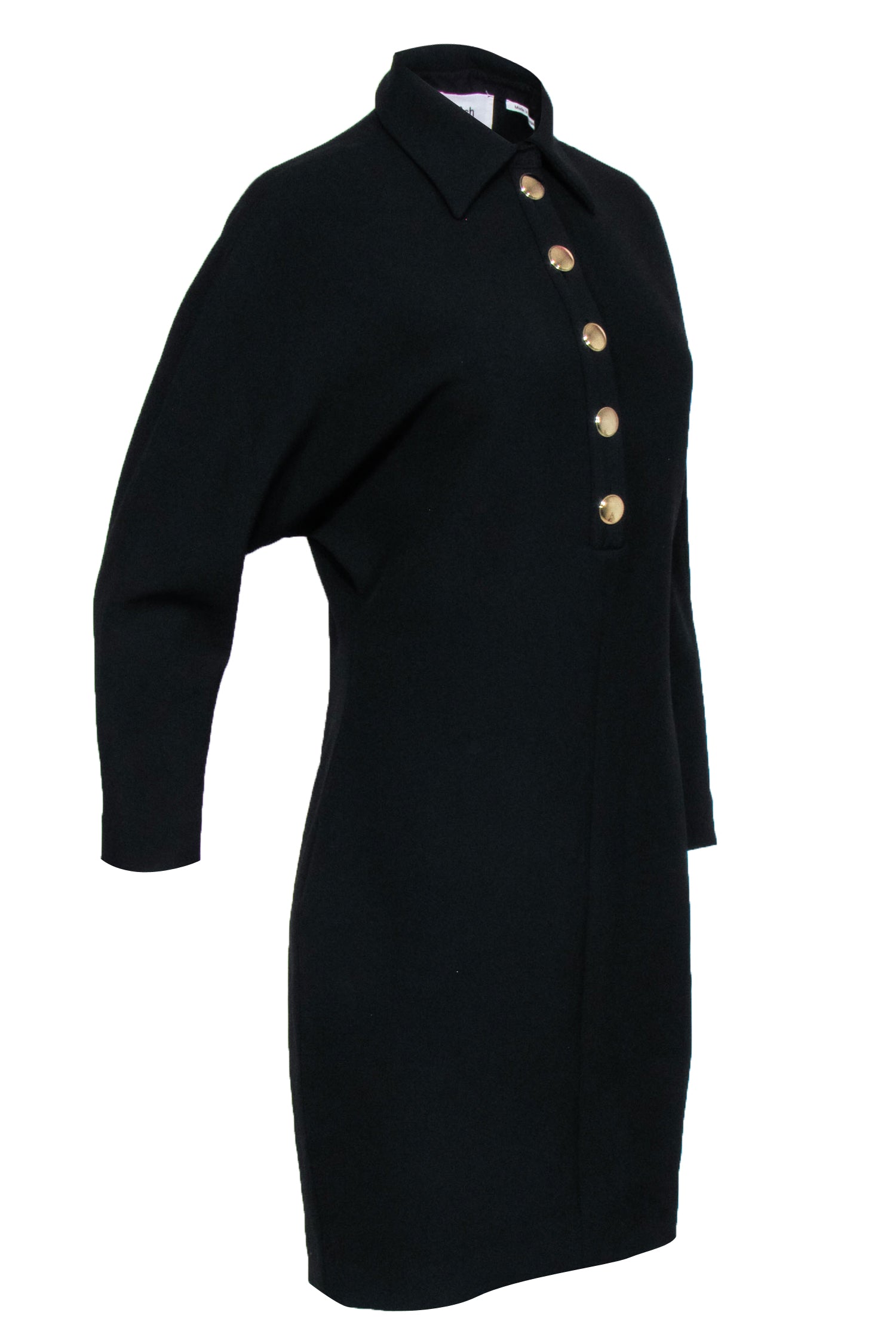 Ba&sh - Stunning Black Collar Shirt Dress with Gold Buttons, Size 6