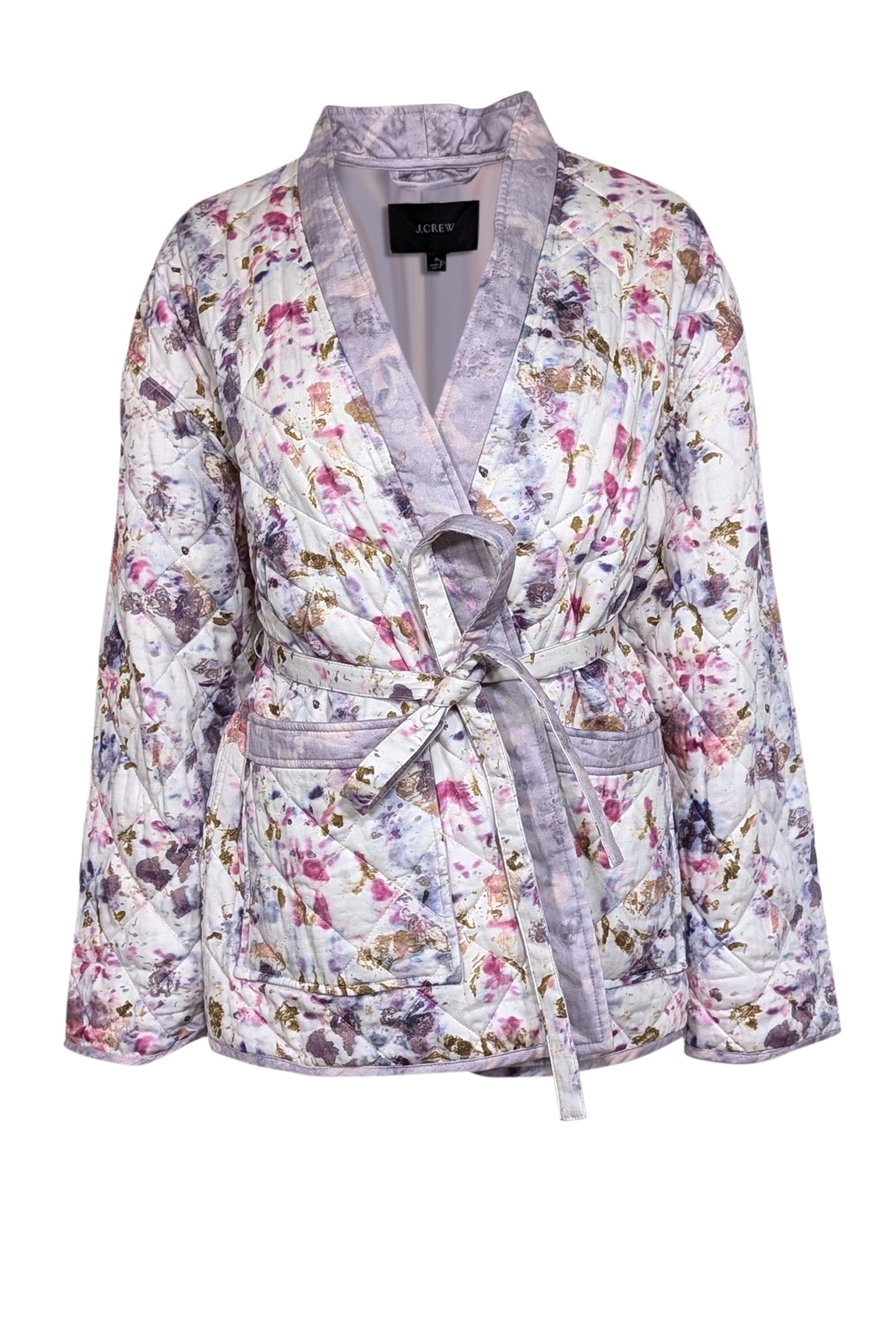 J.Crew's Lavender, Pink, Brown & White Reversible Quilted Jacket with Waist Tie - Size S