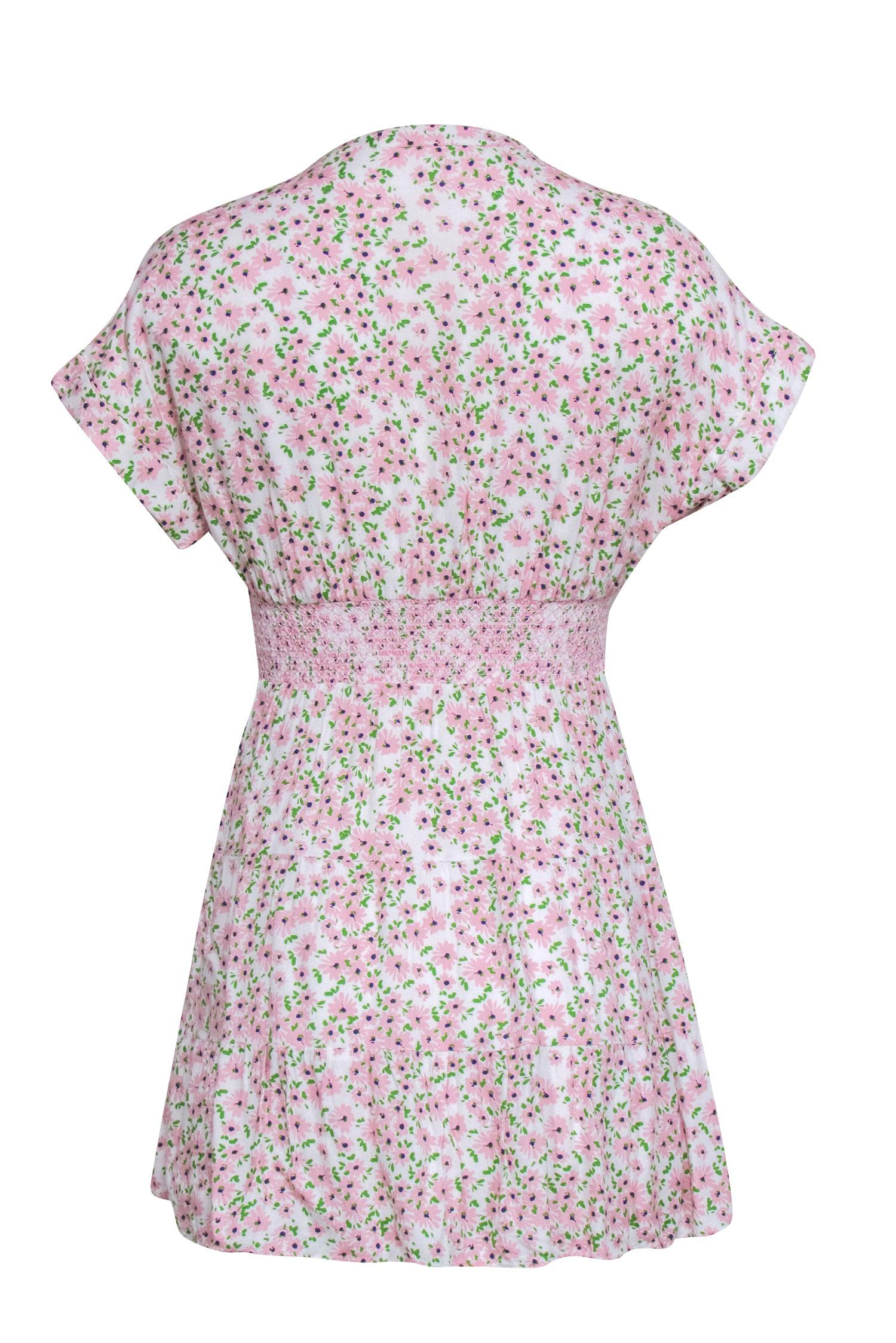 Alice & Olivia - Adorable Blush & Green Ditsy Floral Print Smocked Waist Sundress, Size 2