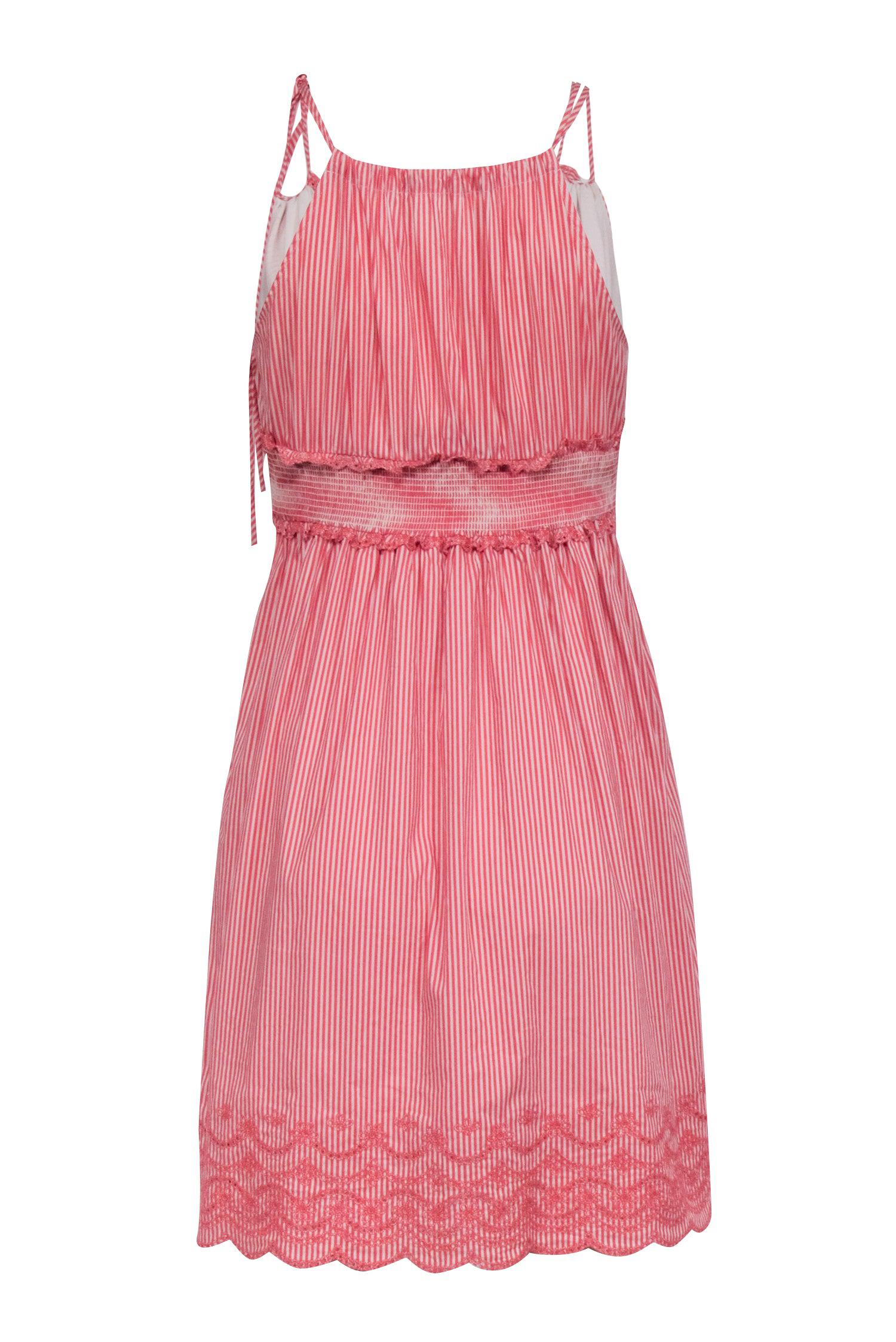 BCBG Max Azria - Fourth of July Red & White Stripe Sleeveless Smocked Back Dress Size 4