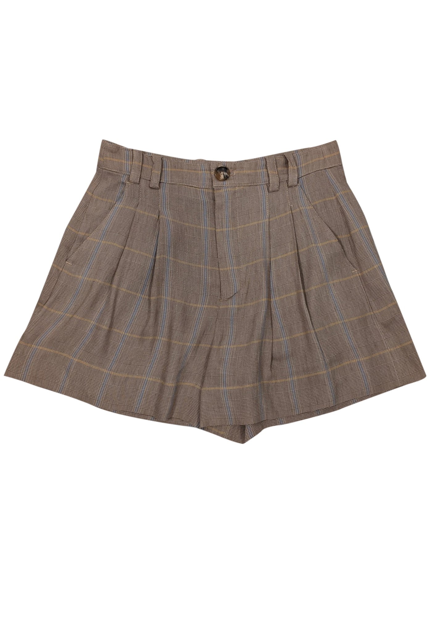 A.L.C. - Stunning Tan, Yellow & Blue Plaid Linen Blend Shorts in Size 4